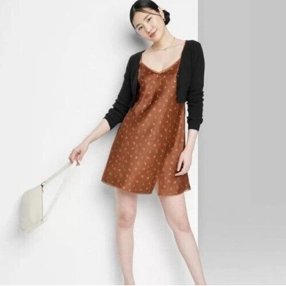 NWT Wild Fable Lace Trim Slip Dress Copper Cherries - Picture 3 of 13